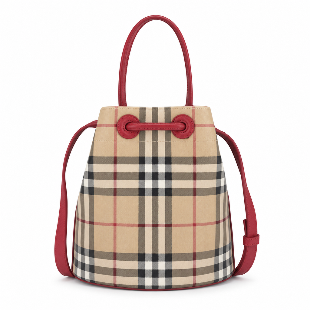 Burberry Check Bucket Bag with Red Trim