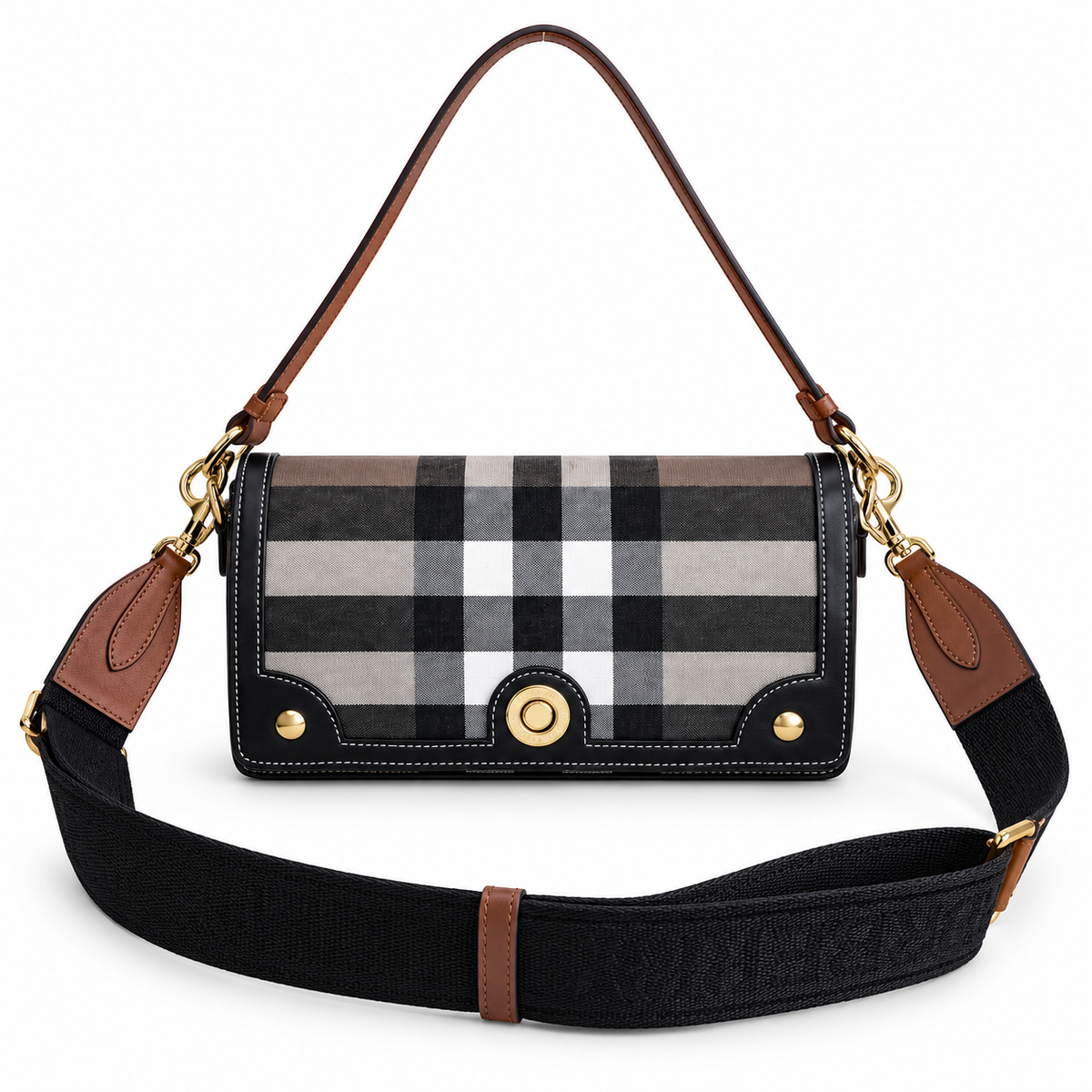 Burberry Check Flap Bag with Dual Straps