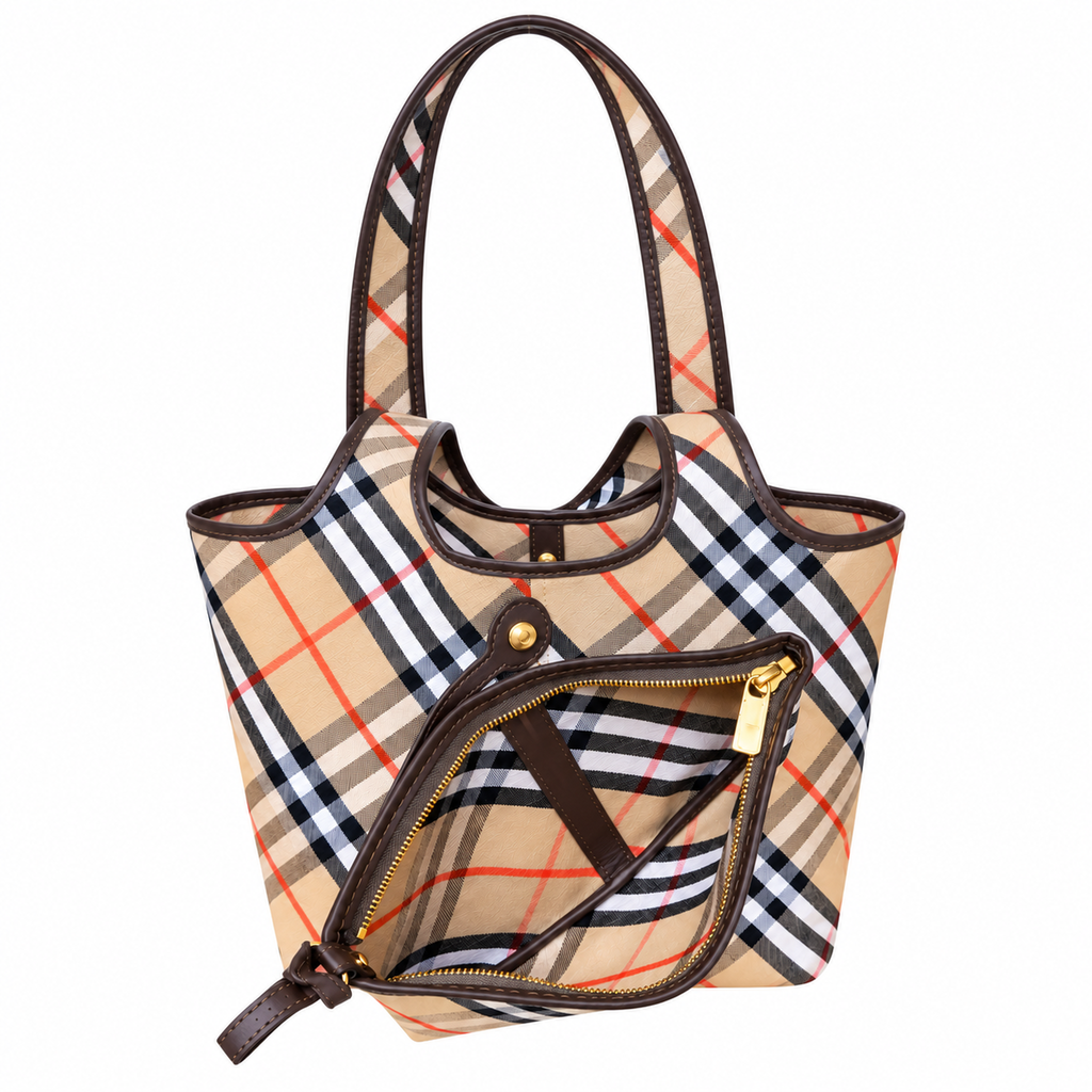 Burberry Check Tote Bag with Pouch