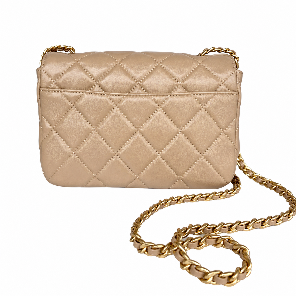 Chanel Small Double Flap Warm Beige Lambskin | Large CC Chain Charm & Chunky Gold Chain — 20cm