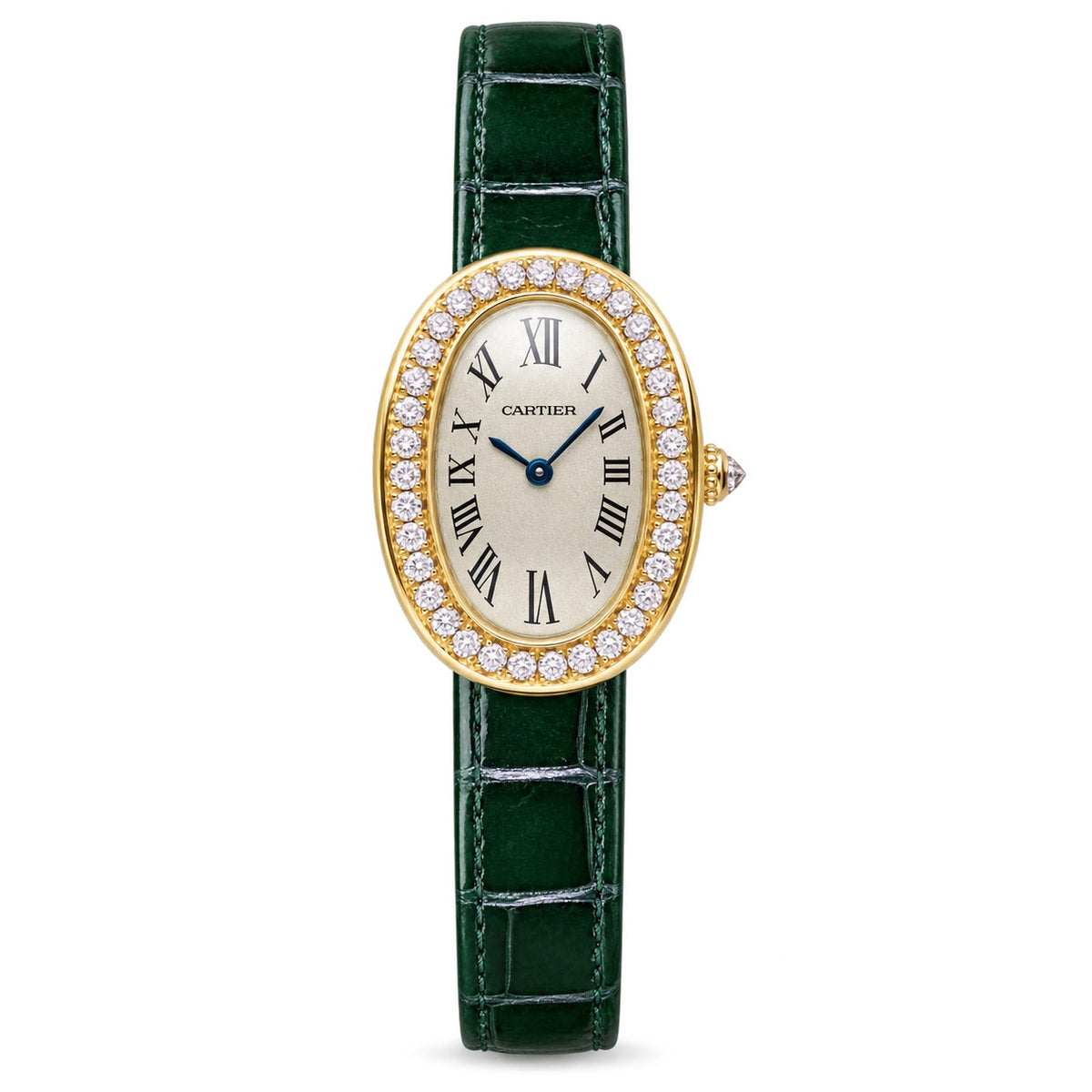Cartier Baignoire Diamond Yellow Gold Green Alligator Watch
