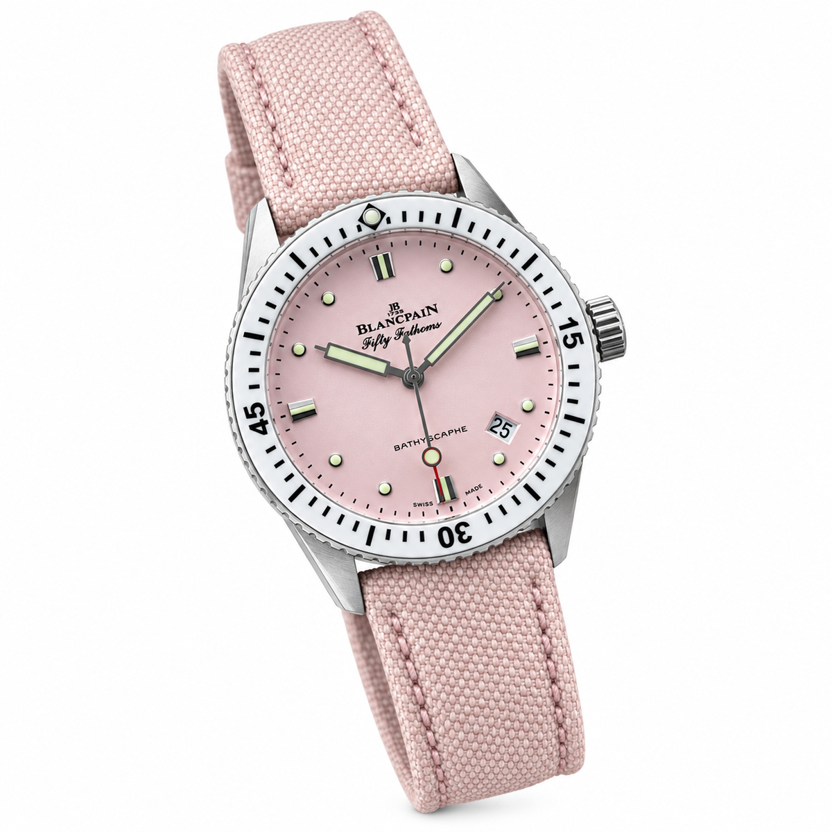 Blancpain Fifty Fathoms Bathyscaphe Pink Dial Dive Watch