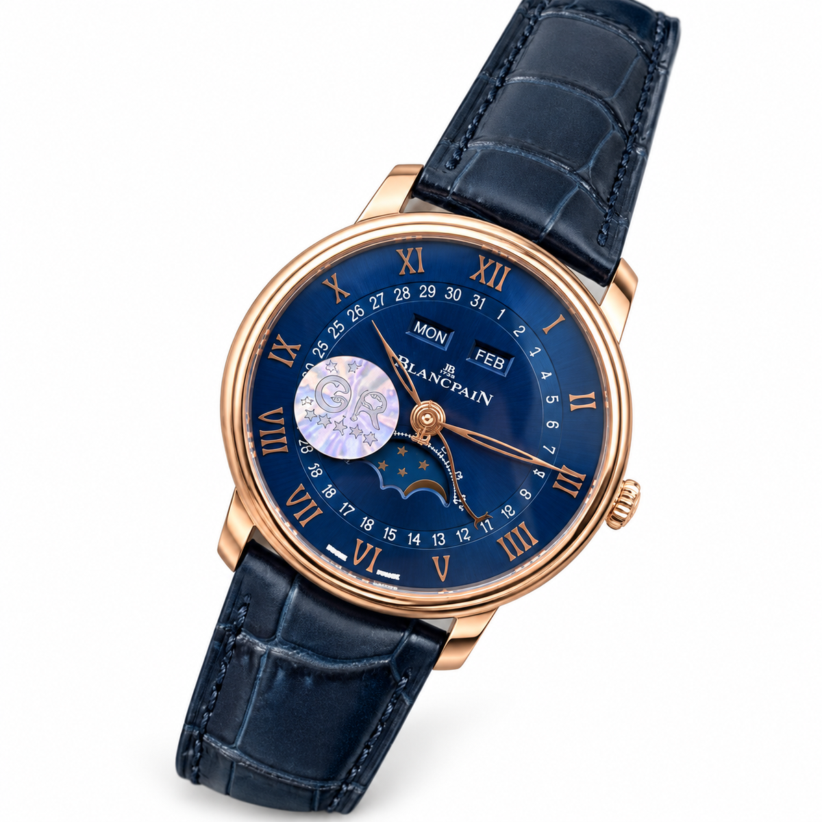Blancpain Villeret Complete Calendar Moonphase Rose Gold Blue Watch