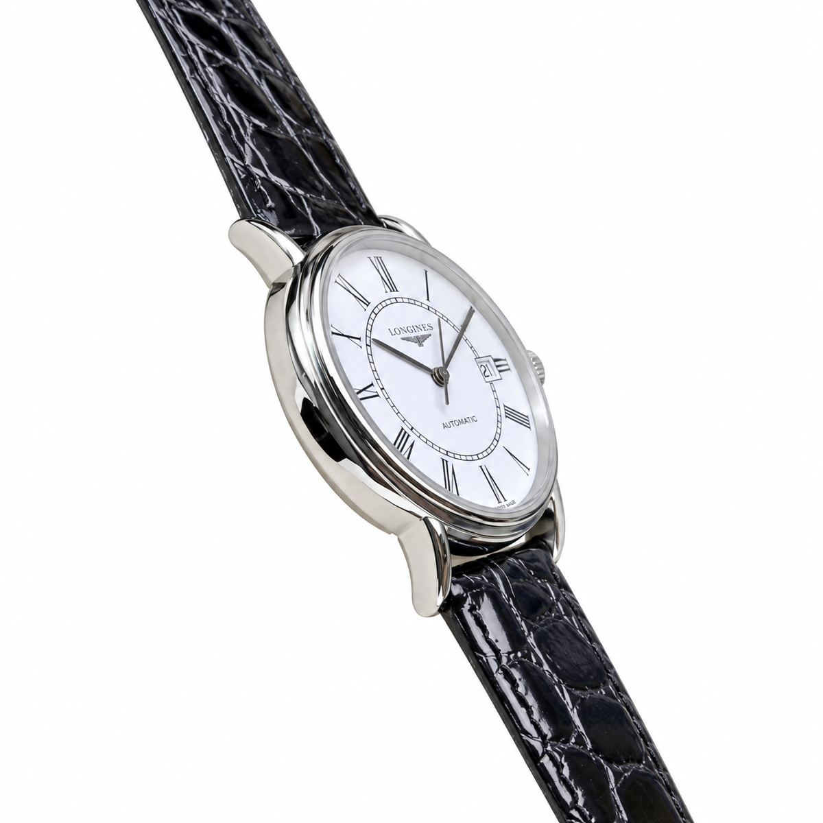 Longines Présence White Dial Roman Numerals Black Leather Dress Watch