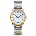 Longines Master Collection white guilloché dial blue steel hands two-tone yellow gold steel bracelet automatic dress watch