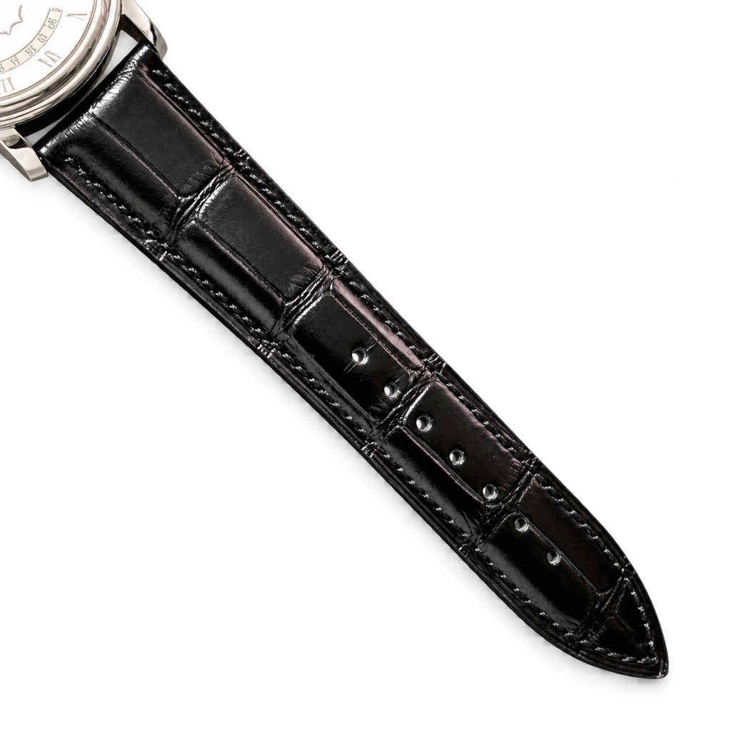 Blancpain Villeret Moonphase Full Calendar Steel Blue Hands Black Alligator Watch
