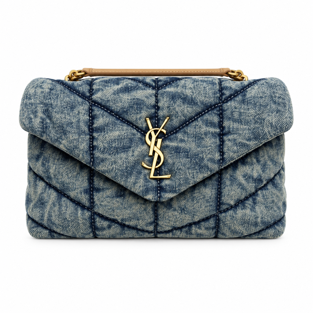 YSL Loulou Puffer Denim Quilted Shoulder Bag