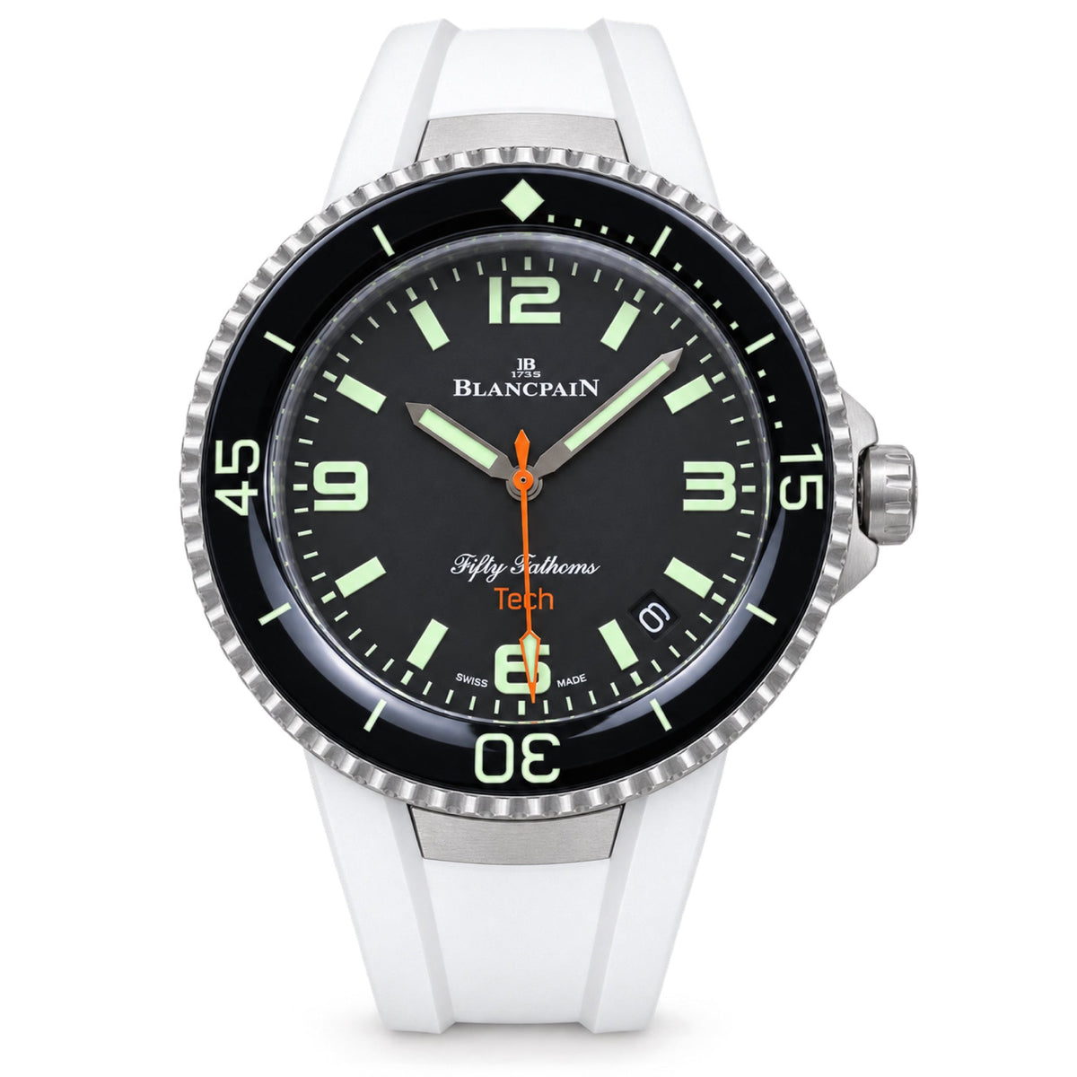 Blancpain Fifty Fathoms Tech Black Dial White Rubber Dive Watch