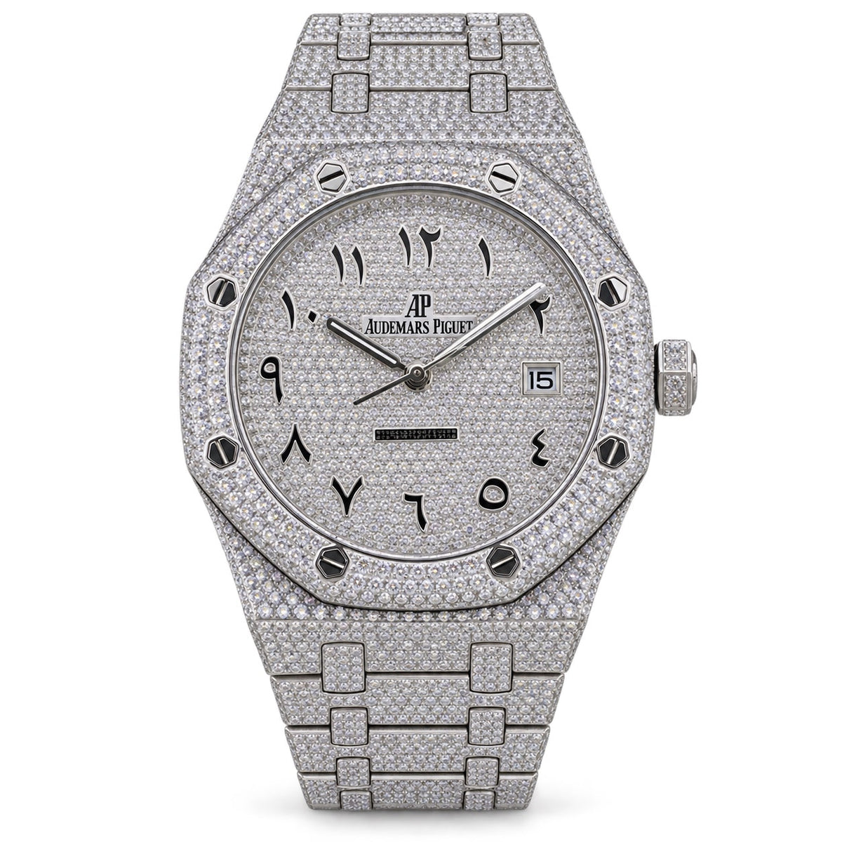 Audemars Piguet Royal Oak Full Diamond Pave Steel Arabic Numeral Dial