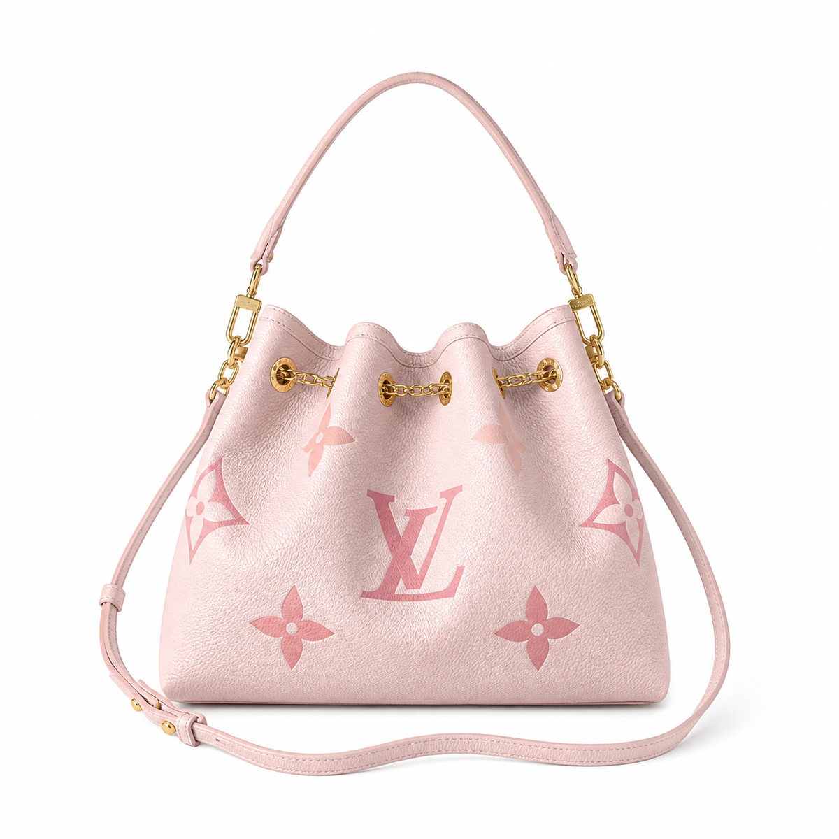 Louis Vuitton NéoNoé MM — Rose Ballerine Giant Empreinte, Gold Chain & Single Pink Handle