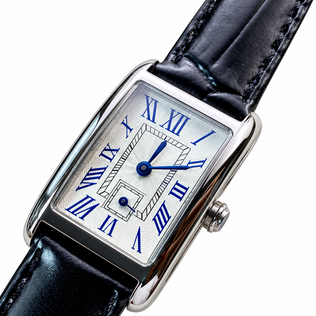 Longines DolceVita White Guilloché Blue Roman Numerals Navy Leather Watch