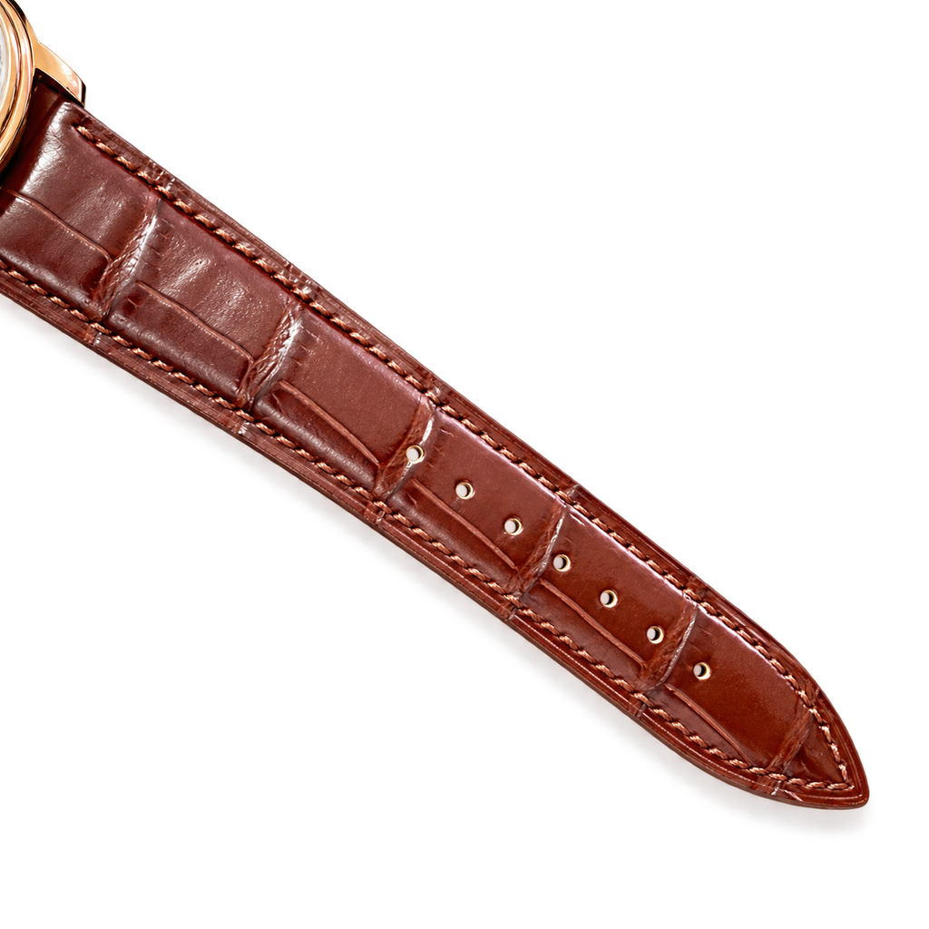 Blancpain Villeret Moonphase Full Calendar Rose Gold Blue Hands Brown Alligator Watch