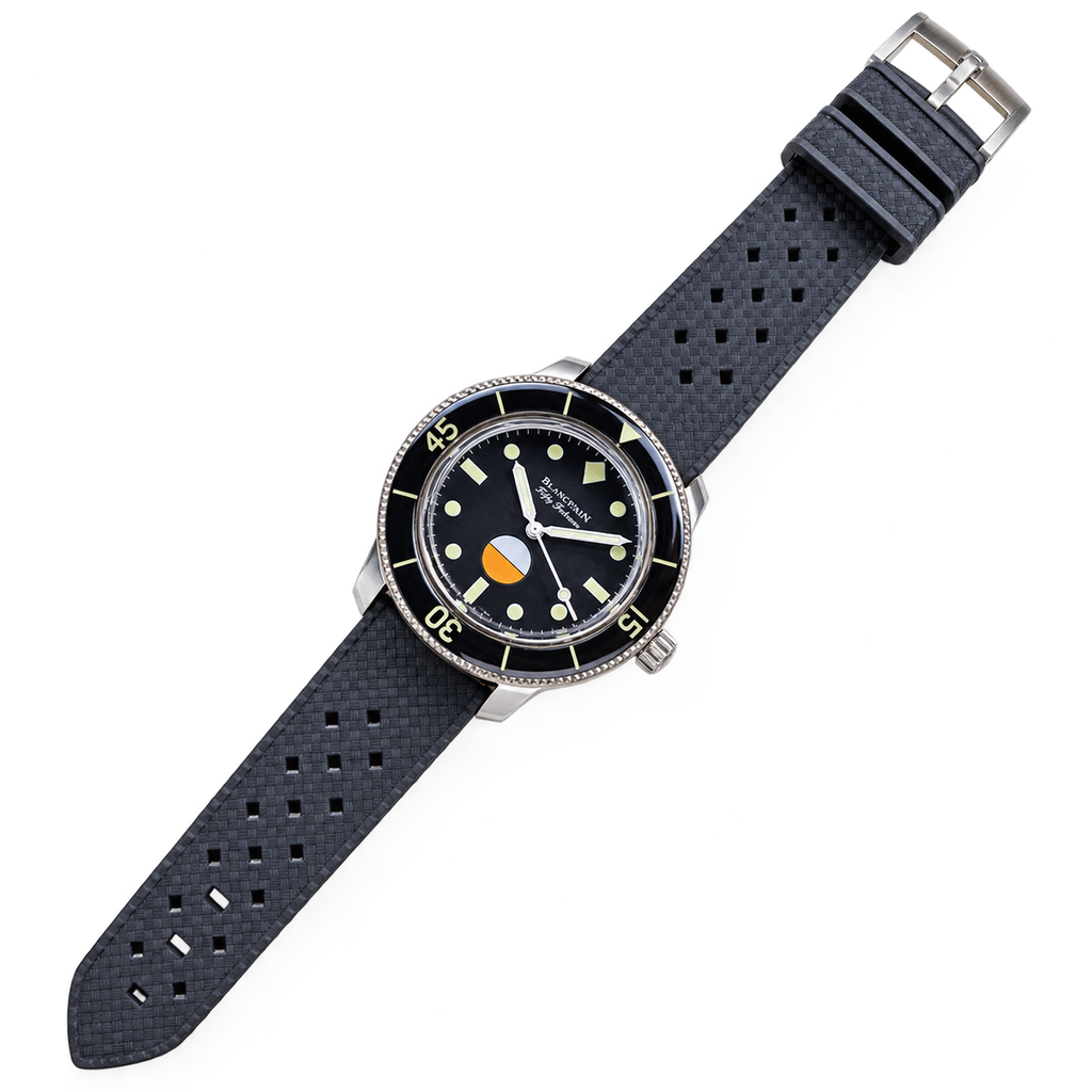 Blancpain Fifty Fathoms No Rad Black Lume Dots Power Reserve Rubber Diver Watch
