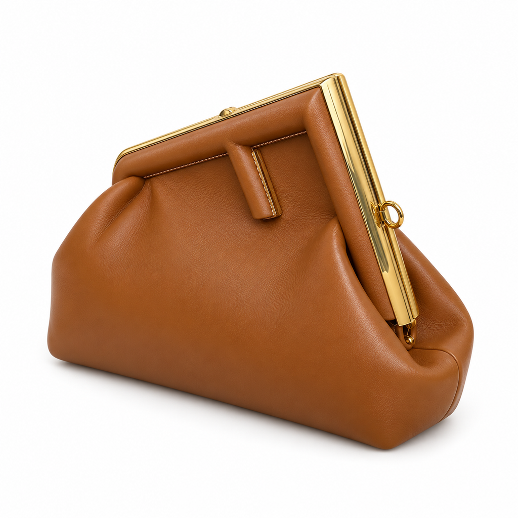 Fendi First Sight Clutch – Cognac Nappa Leather Gold Tube Clasp