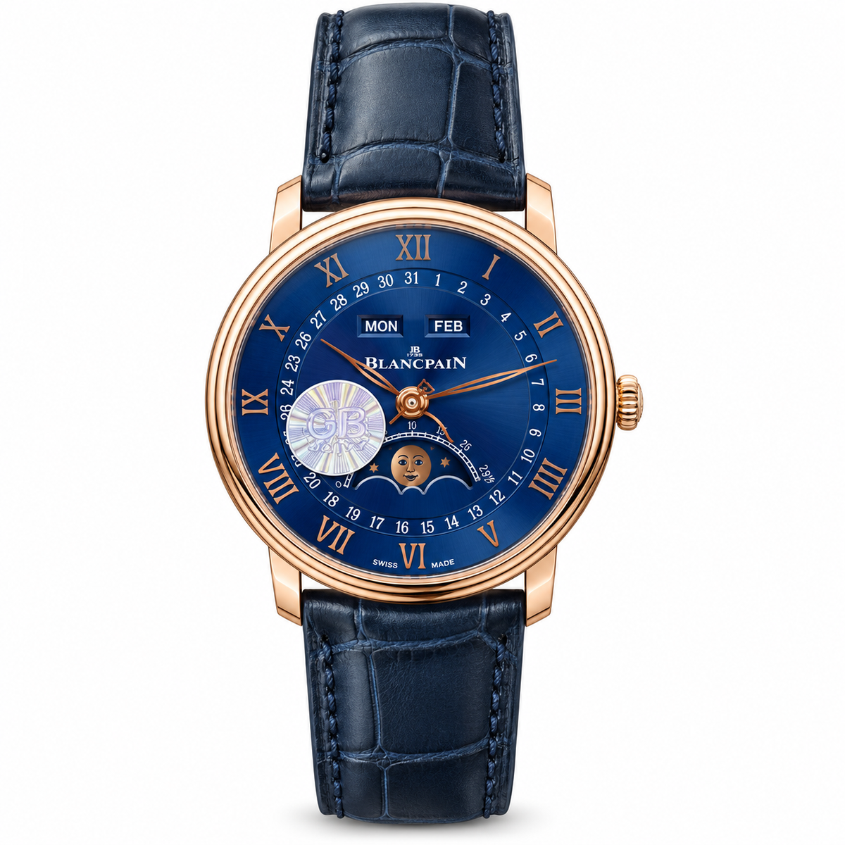 Blancpain Villeret Complete Calendar Moonphase Rose Gold Blue Watch